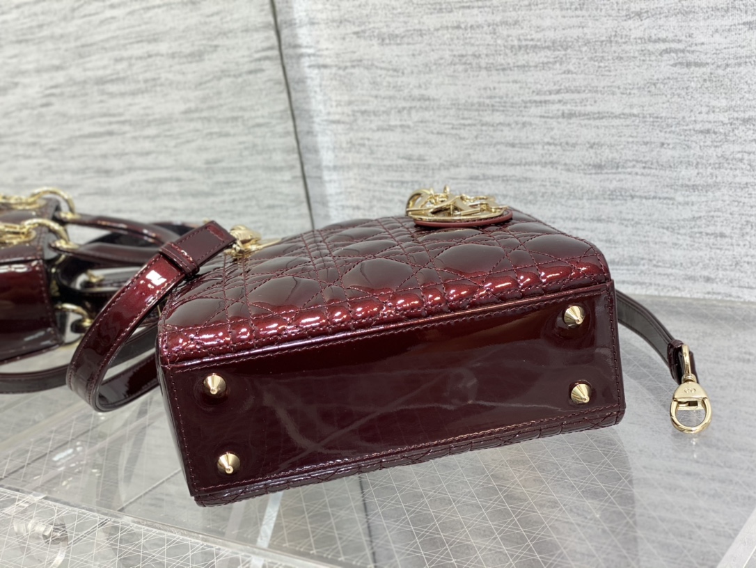 Small Lady Dior Bag Bordeaux Patent Cannage Calfskin